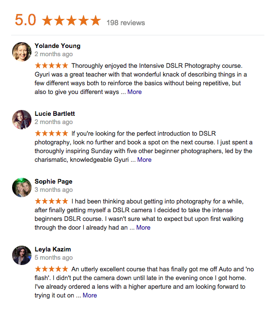 read London photography course reviews on Google Plus