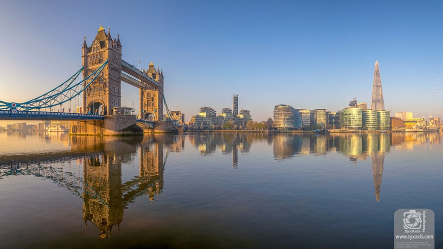London at sunrise panoramic view across the Thames