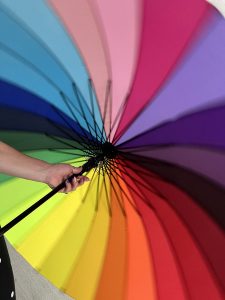 shutter speed exercise colourful umbrella motion blur